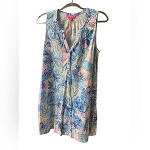 Lilly Pulitzer Dress Womens Medium Blue Fresh Preppy Beach Coastal Tropic